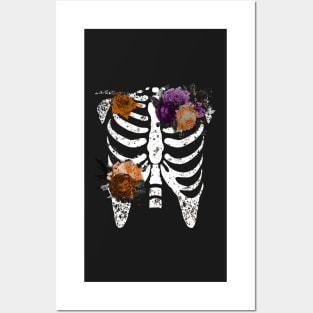 Halloween Day of Dead Skeleton Flowers Decorated Posters and Art